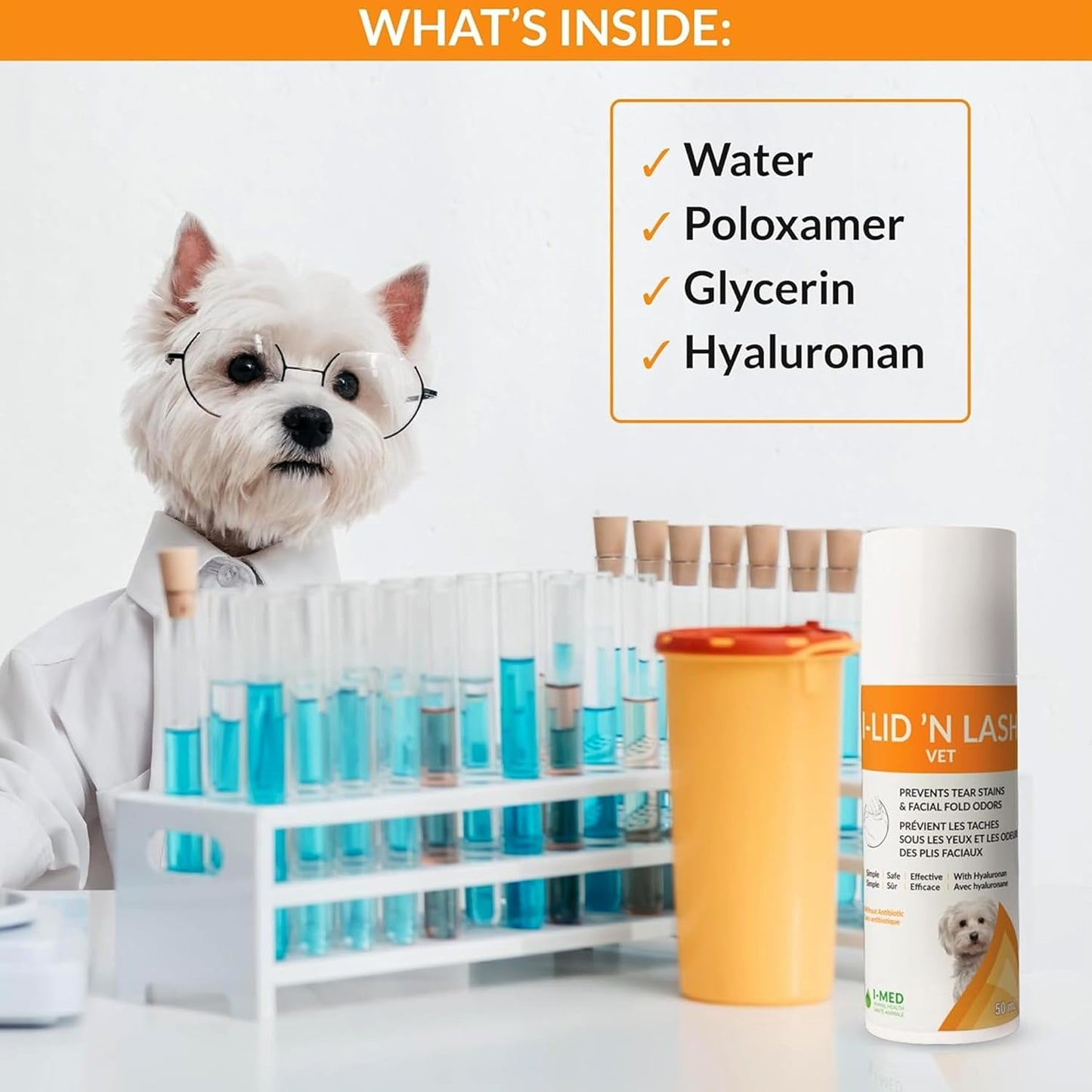 I-LID ’N LASH Vet Pump Pet Tear Stain Preventer for Dogs (50 ml) | Prevents Eye Tear Stains | Odor Eye Cleaner | Cats & Dogs Tear Stain Solution with Hyaluronic Acid | Non Antibiotic Eye Wash Solution