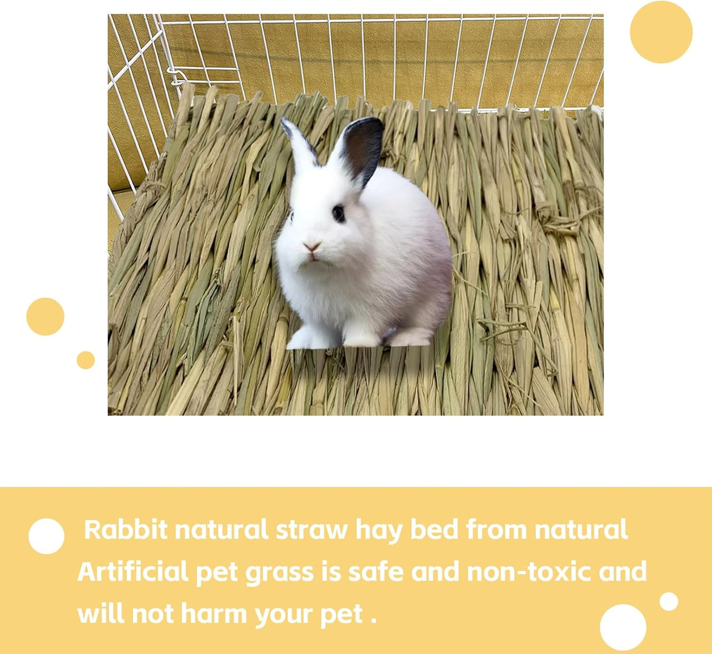 Rabbit Grass Mats,Bunny Grass Mat,Woven Straw Mat Bed Rabbits Hay Mat Sleeping Bunny Natural Handcrafted Woven Bed Nesting and Toys for Guinea Pig Hamster Chinchilla Squirrel(6 PCS)