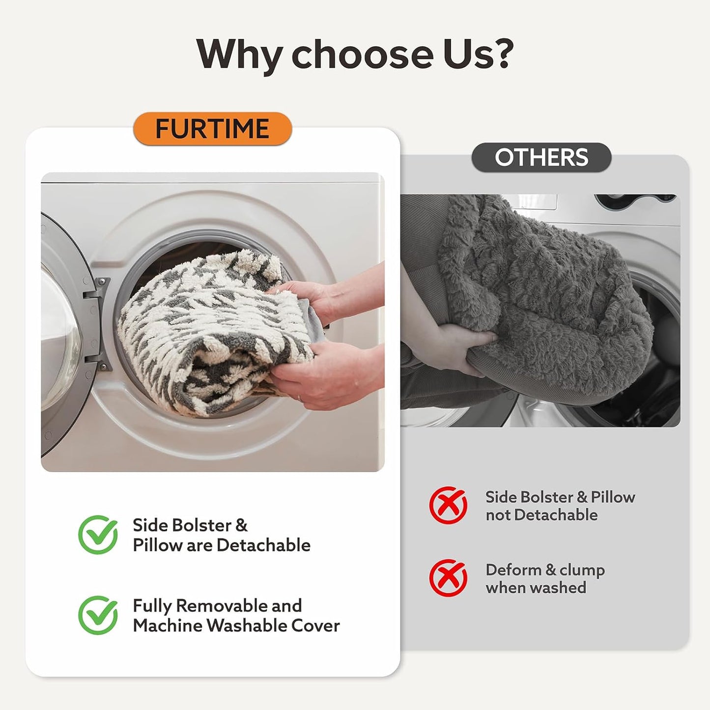 FURTIME Orthopedic Dog Beds Large Sized Dog, XXL Washable Memory Foam Pet Couch Bed with Removable Washable Cover, Non-Slip Bottom with Bolster Sides, Grey