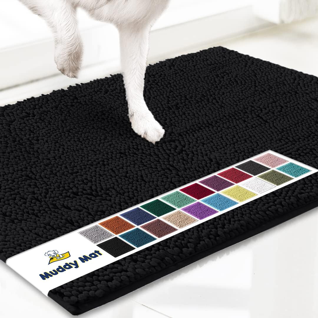 Muddy Mat® Shown on TV – Super Absorbent Door Mat Indoor, Microfiber Quick Dry Chenille Entryway Rug, Non-Slip Front Door Mat, Indoor Mats for Entryway, Machine Washable Pet Rug, Black 36"x72"