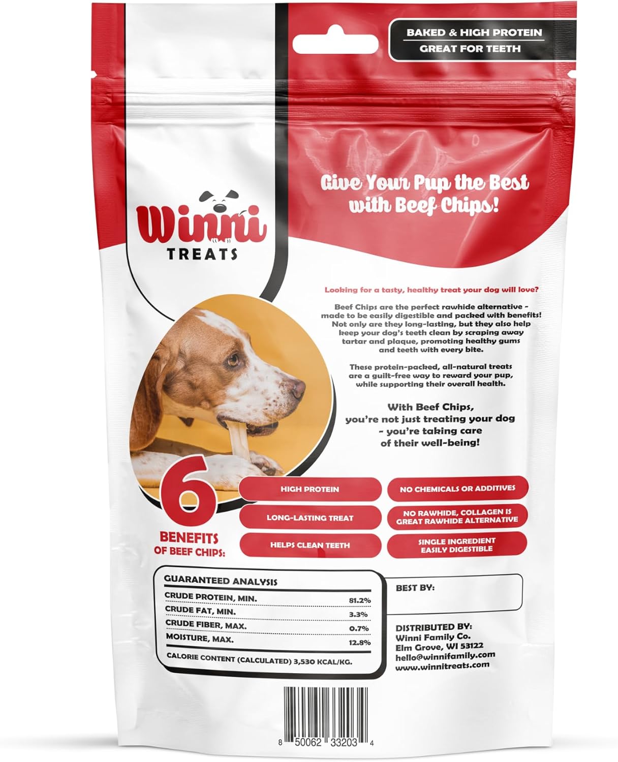 Beef Cheek Chips for Dogs - Single Ingredient, Premium Dog Chews - Long-Lasting, Not Rawhide, Dental Health - 5 Pieces