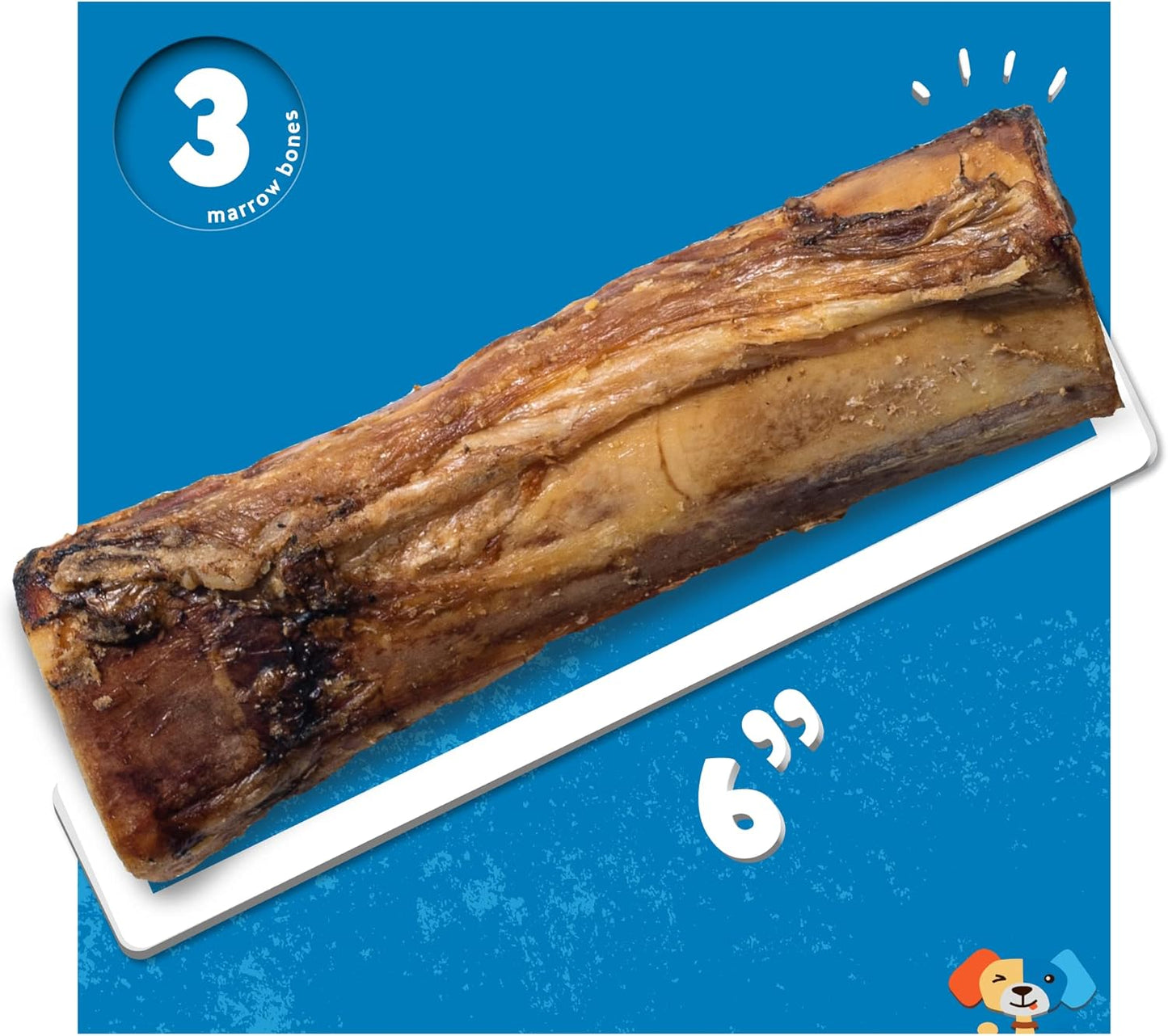 Jack&Pup Marrow Bones for Dogs, Long Lasting Dog Bones for Large Dogs, 6" Marrow Bone, Natural Beef Bone (3 Pack)