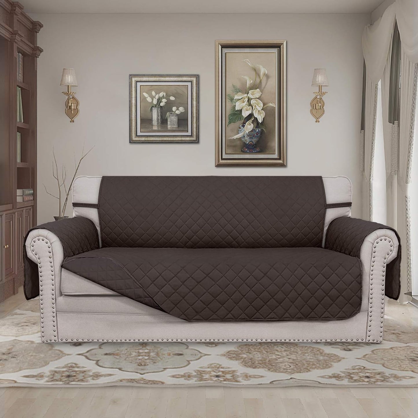 Easy-Going Sofa Slipcover Reversible Loveseat Sofa Cover Couch Cover for 2 Cushion Couch Furniture Protector with Elastic Straps for Pets Kids Dog Cat (Oversized Loveseat, Chocolate/Chocolate)