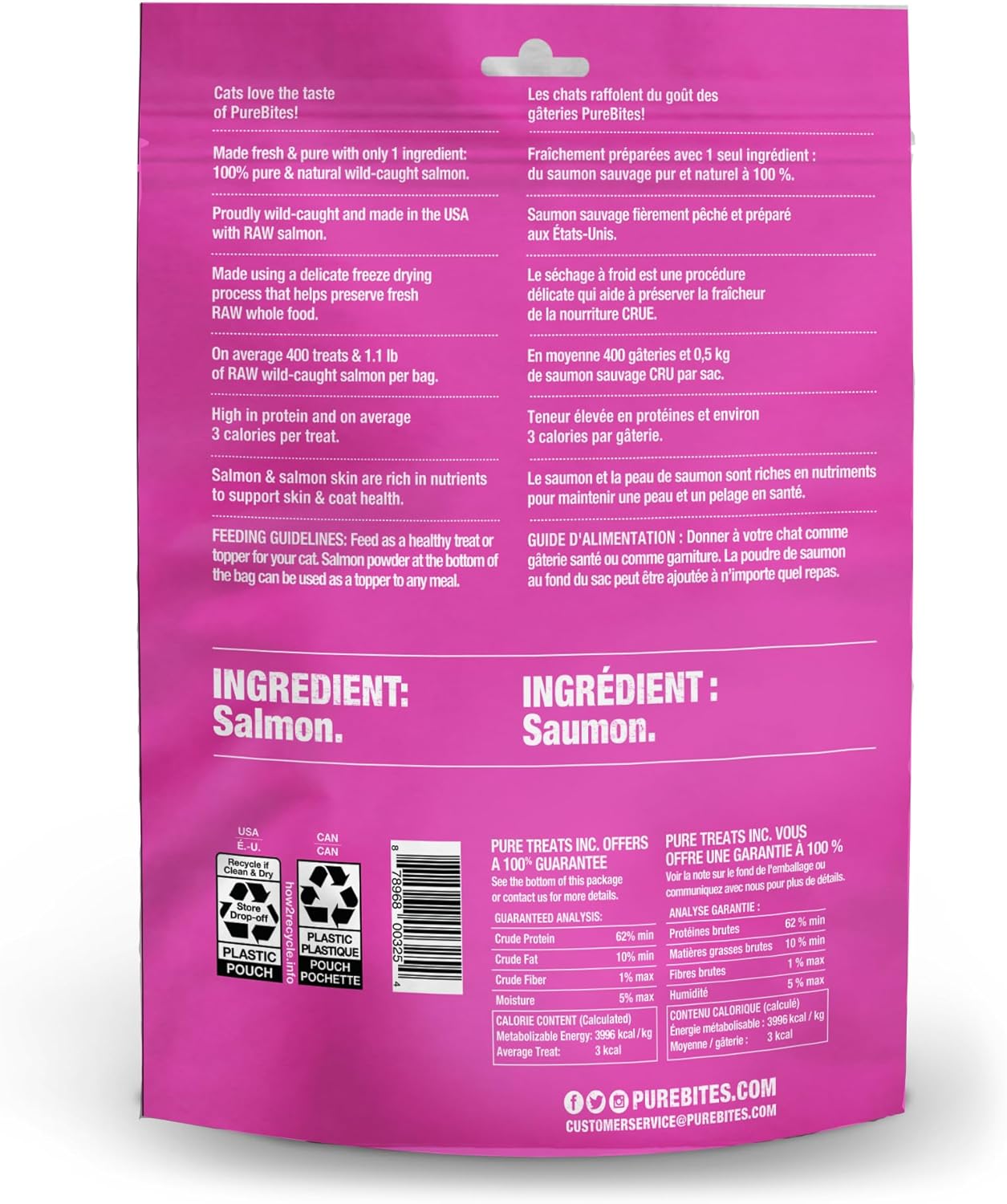 PureBites Freeze Dried Salmon Cat Treats, 4.7Oz | 134g - Jumbo Size