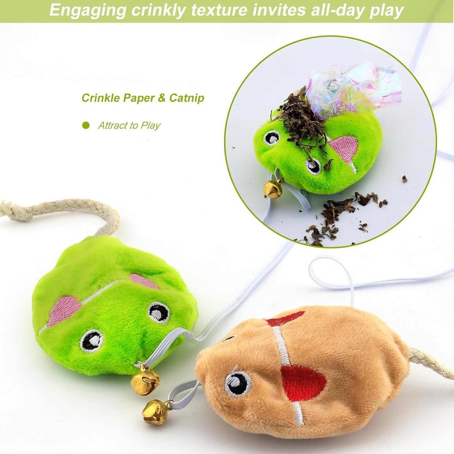 Interactive Cat Toy Wand with Catnip Mouse, Cat Teaser Wand Rainbow String for Bored Indoor Adult Cats and Kittens (8 Pack)