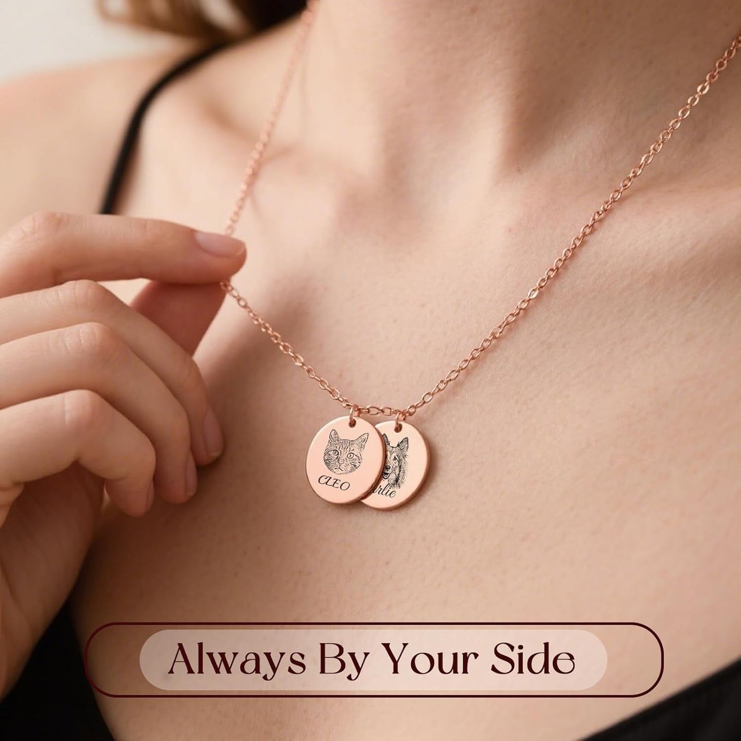 Personalized Pet Portrait Necklace Customized Pet Memorial Necklaces Dog Necklace for Women Custom Pets Necklaces Dog Memorial Jewelry for Cat Mom Dogs Dad (Rose Gold 3 Portrait)