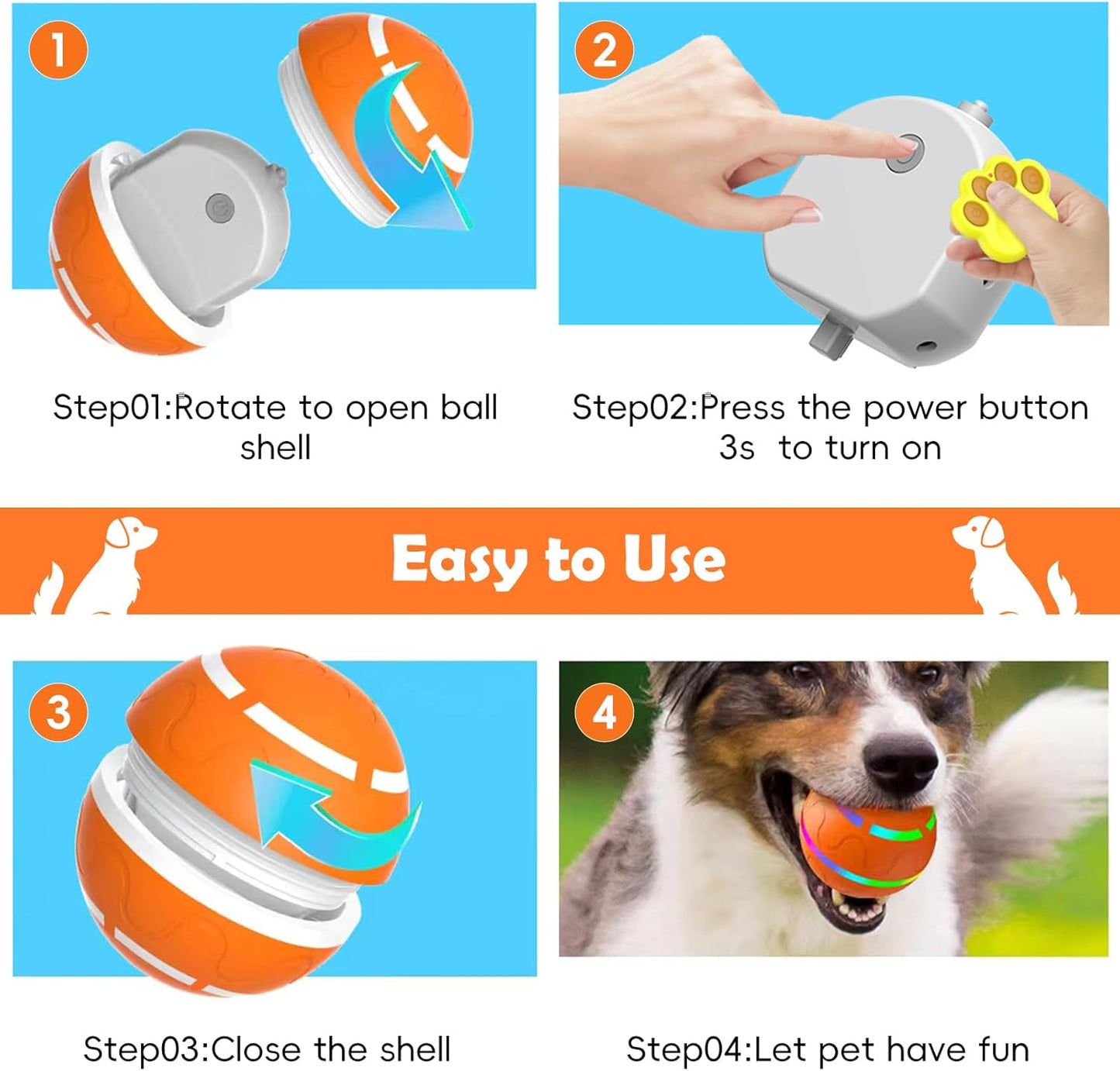Interactive Dog Toy, Smart Interactive Dog Ball Remote Control, Automatic Moving, Bouncing, Vibrating Pet Toys for Medium Large Dogs, Safe Material, Rechargeable and Waterproof