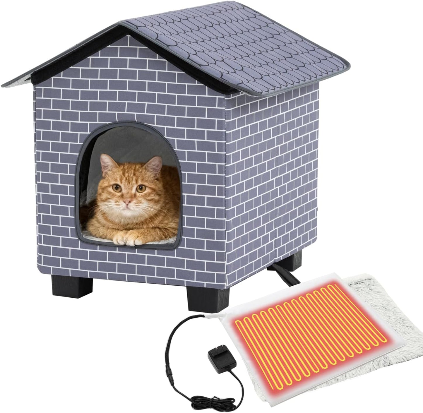 Kilodor Heated Outdoor Cat House, Insulated Elevated Cat House Weatherproof for Outside, Cat Shelter with Heated Pad for Outdoor/Indoor Cat in Winter Grey (Grey, Medium)