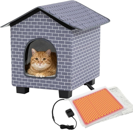 Kilodor Heated Outdoor Cat House, Insulated Elevated Cat House Weatherproof for Outside, Cat Shelter with Heated Pad for Outdoor/Indoor Cat in Winter Grey (Grey, Medium)
