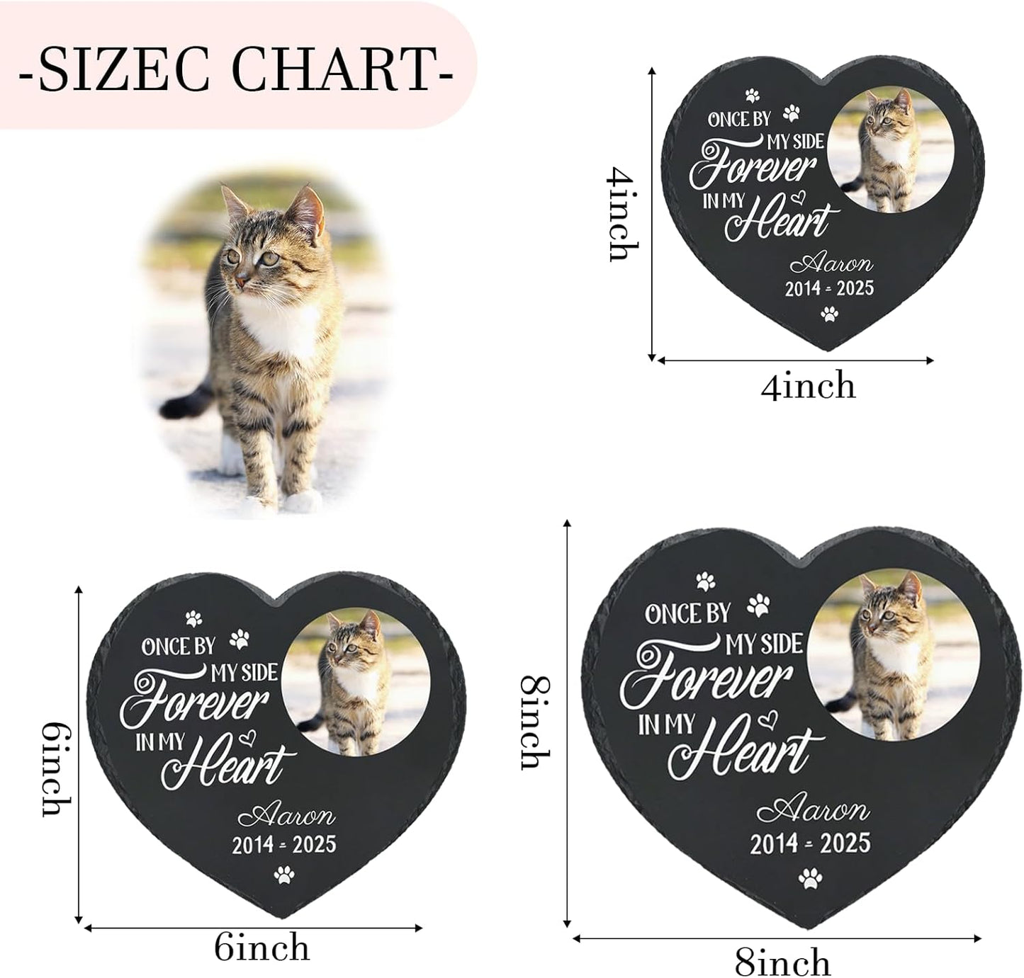 Personalized Pet Memorial Stone - Heart-Shaped Custom Cat Grave Marker with Engraved Name & Photo - Pest Grave Stone for Remembrance Dog/Cat Passing Away Sympathy Gifts (Style F)