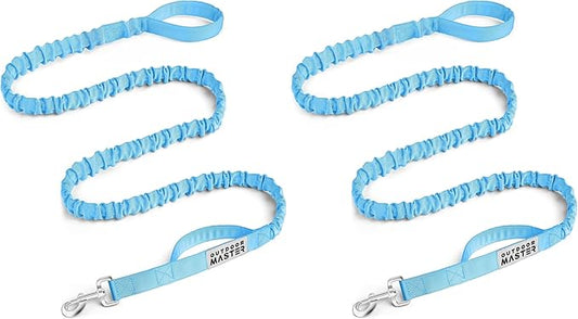 OutdoorMaster Bungee Dog Leash - Heavy Duty with Shock Absorption, 2 Padded Handles, Improved Dog Safety and Comfort (Blue, 6 FT) (Pack of 2)
