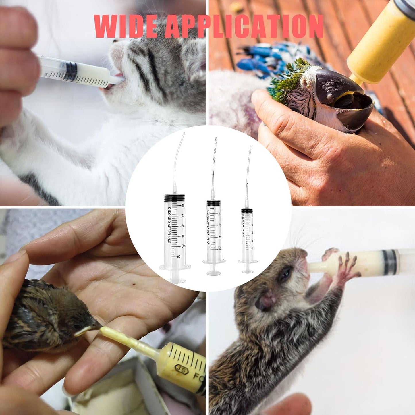 Baby Bird Feeding Syringe Set, Pet Parrot Milk Feeding Syringe with Tubes, Parrot Feeder Tubes Measuring Tools for Feeder Pets Scientific Industrial Labs… (10ml+10ml+20ml+60ml)