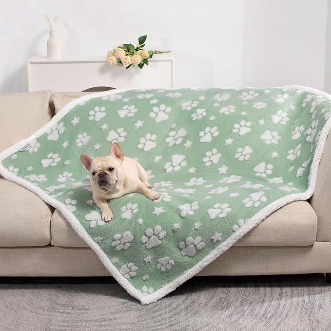 Waterproof Blanket for Dog Cat or Adult, Cute 3D Textured Paw Dog Blanket for Bed Couch Sofa, Soft Liquid Pee Proof Pet Furniture Protector, 60"x80", Green