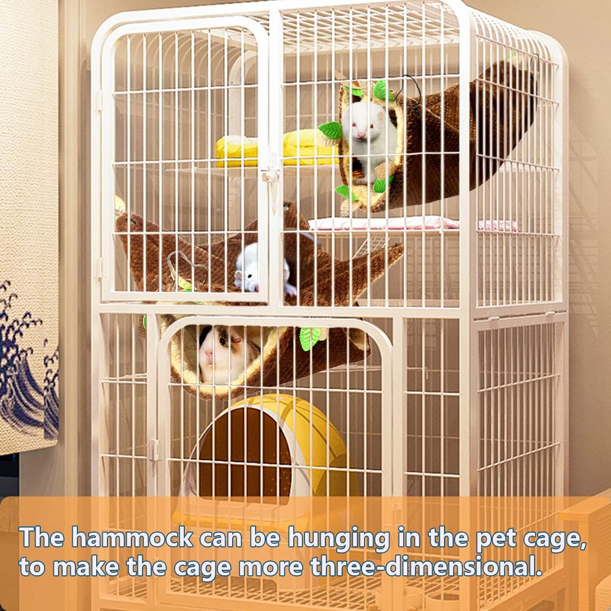 LEFTSTARER Guinea Pig Ferret Rat Hammock Toy Small Animal Cage Accessories Hideout Tunnel & Bunkbed Hammock for Rat Ferret Guinea Pig Hamster Sugar Glider Chinchilla, 1.Forest Hammock Set