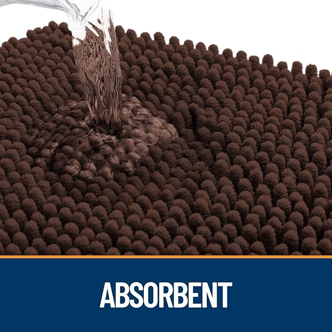 OLANLY Door Mat for Muddy Dog Paws 48x30, Ultra Absorbent Chenille Mud Doormat with Paw Print Design, Non-Slip Washable Doormat for Indoor Entryway, Quick-Dry Pet Bed Mats for Dirty Dogs, Brown