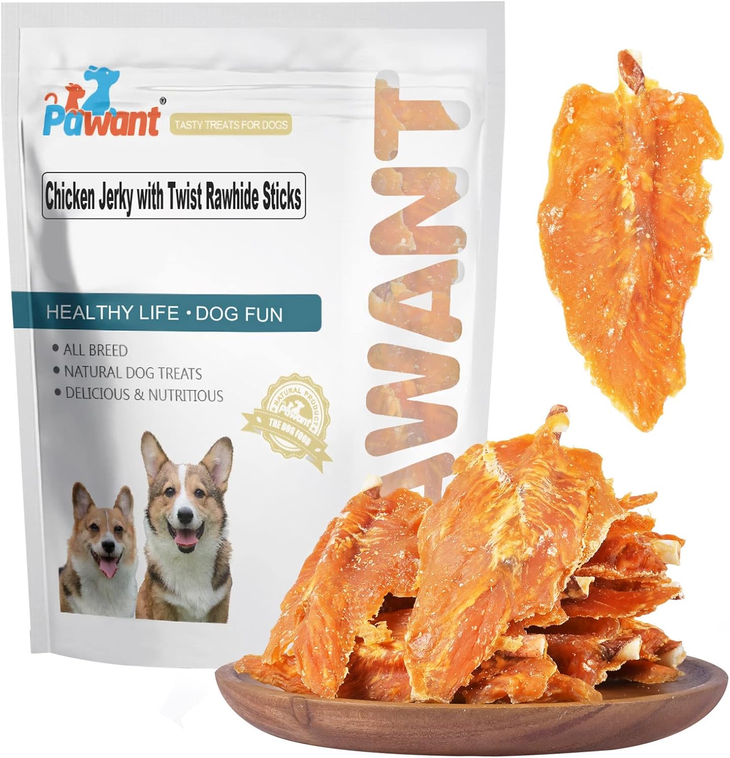 Chicken Jerky with Twist Rawhide Sticks Puppy Training Snacks Dog Chews Treats 0.5lb/227g