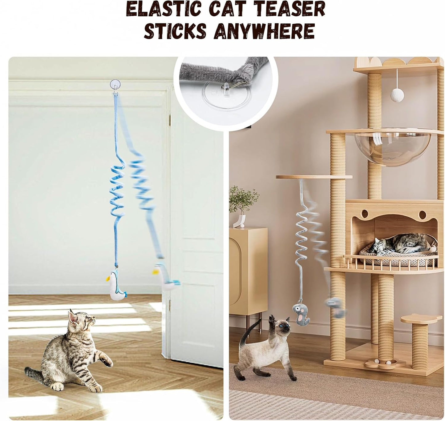 Hanging Retractable Catnip Cat Spring Toys,Fluffy Ball Cat Toys with Bell,6 Pack Hanging Interactive Teaser for Indoor Kittens,Promotes Exercise, Chase & Play, Kitten-Safe Bouncy Fun