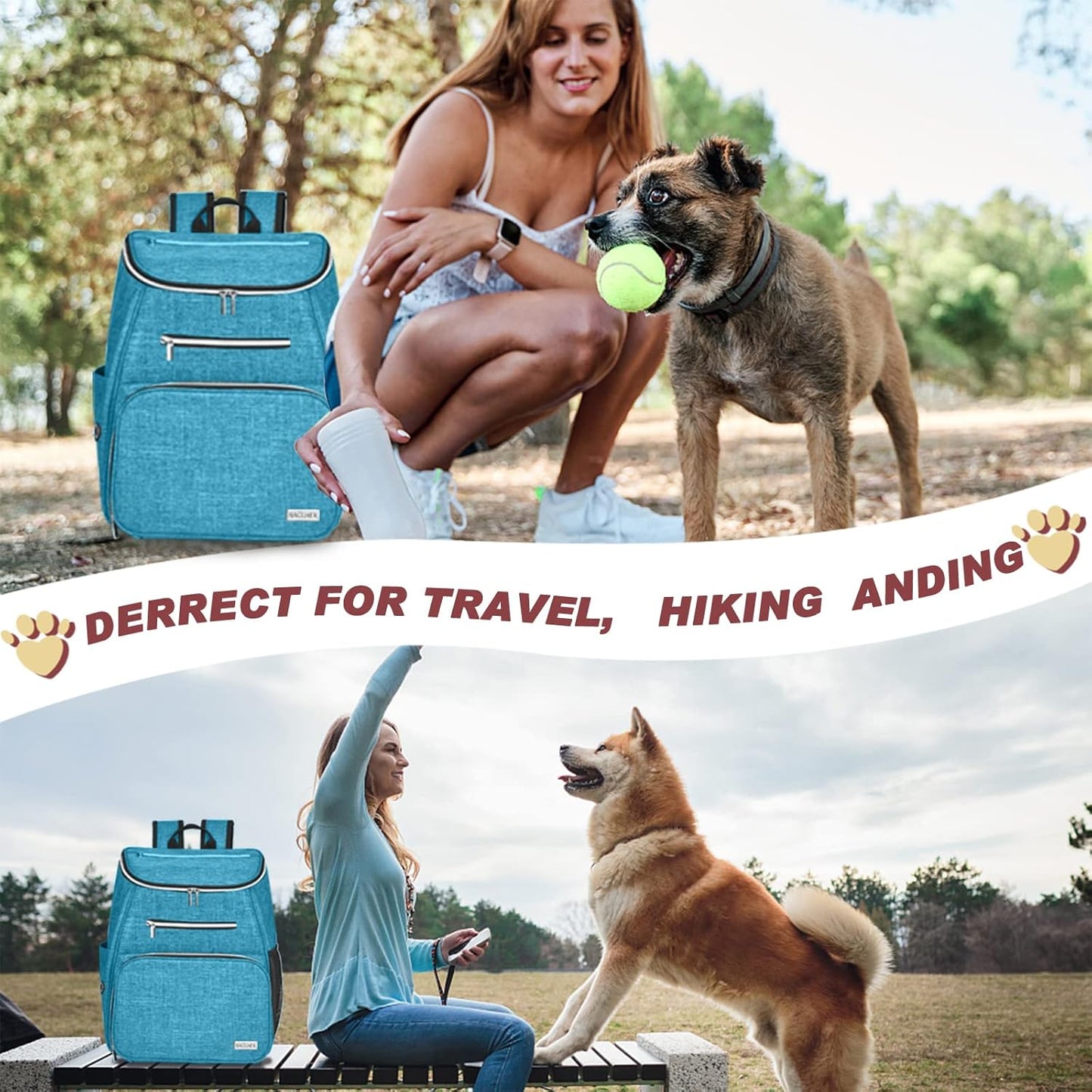 BAGLHER丨Dog Travel Bag Backpack, Airline Approved Pet Supplies Backpack, Dog Travel Bag with 2 Silicone Collapsible Bowls and 2 Food Baskets Sky Blue