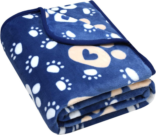 Dog Blanket, Soft Fleece Dog Blankets for Large Dogs, Fluffy Flannel Pet Cat Puppy Blanket Mat Cover for Bed Couch, Cute Paw Print Throw Blanket for Dogs, Blue 50"X40"