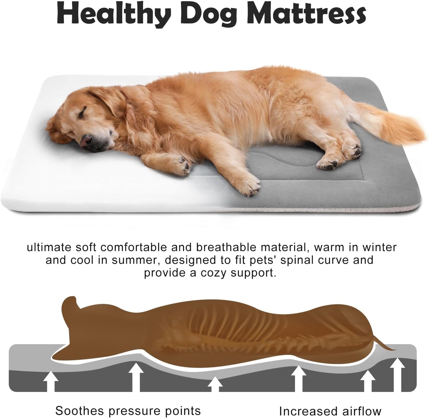 JoicyCo Large Dog Bed Soft Dog Crate Pad Mat 42 in Non-Slip Bottom Washable Dog Sleeping Mattress Pet Beds Cat Beds Kennel Pads