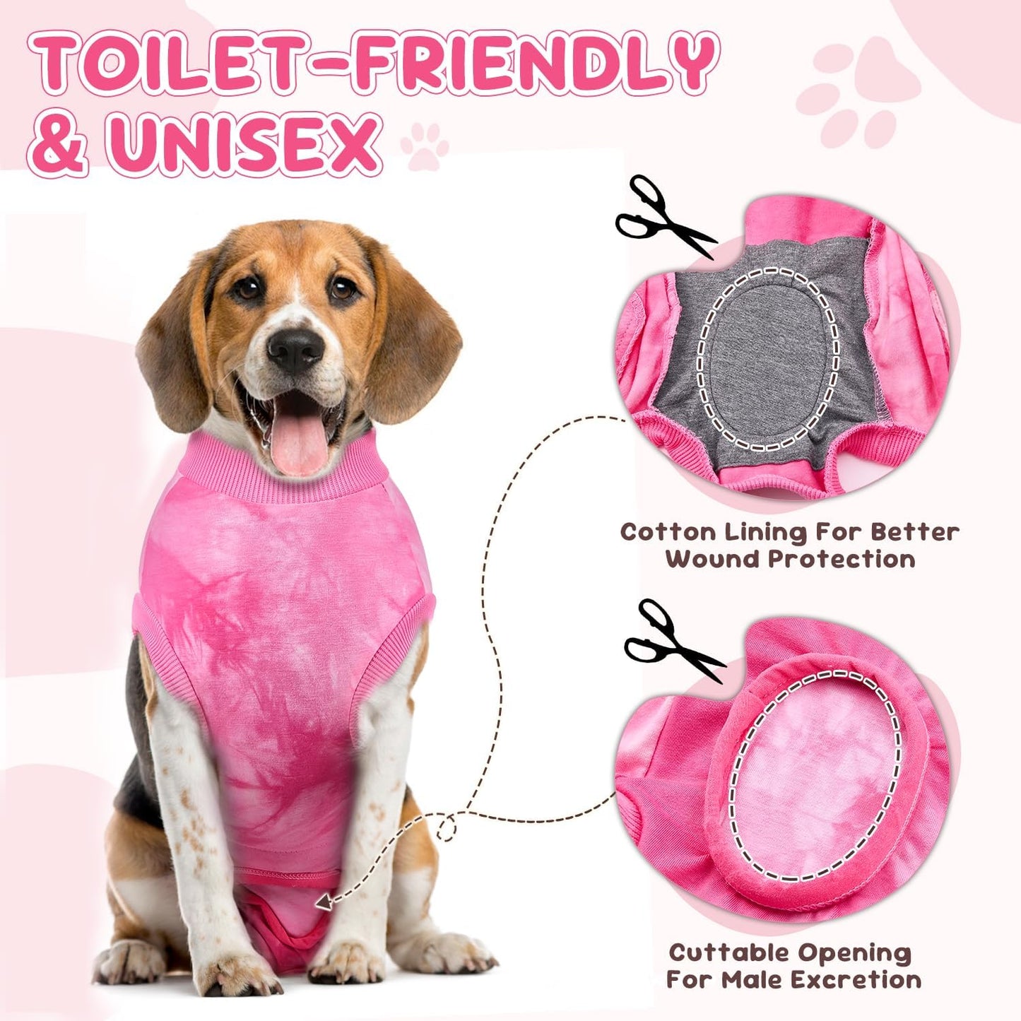 Lukovee Dogs Recovery Suit - Adjustable Dog Onesie for Female Male Dogs, Breathable Anti Licking Cone Alternative Surgery Pet Surgical Body Suit After Spay Abdominal Wounds Neuter (S, Pink Tie-dye)