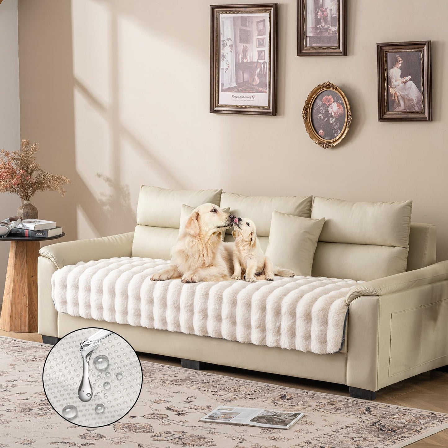 Dogs/Cats Bed Mats, Dog Pad Washable Removable Couch Cover with Anti-Slip Back, Plush Long Fur Mat, Perfect for Small, Medium and Large Dogs.(White-Bubble, 30"x70")