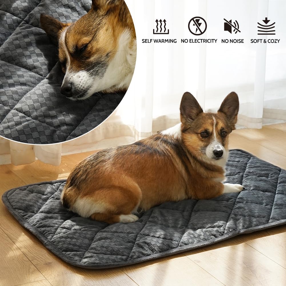 ARGOPET Cat Bed (30x19in) Self Warming, Polyester, Checkered Grey, 16oz, Machine Washable, Anti-Slip, Pet Bed Mat for Indoor & Outdoor Pets