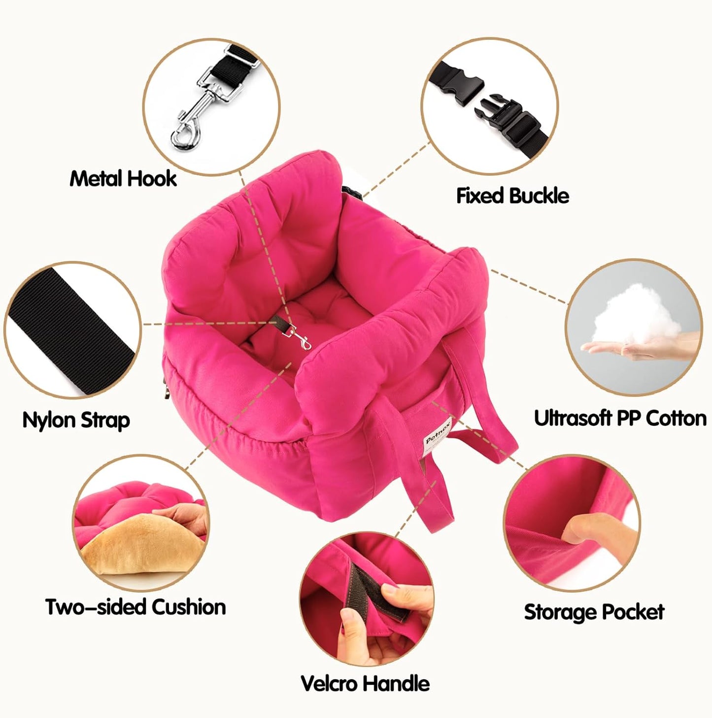 Dog Car Seat for Small Dogs, Portable Puppy Car Seat of Easy Installation, Fashionable Pet Carrier Bag with Large Pockets, Machine Washable Dog Booster Seat (Rose Red)