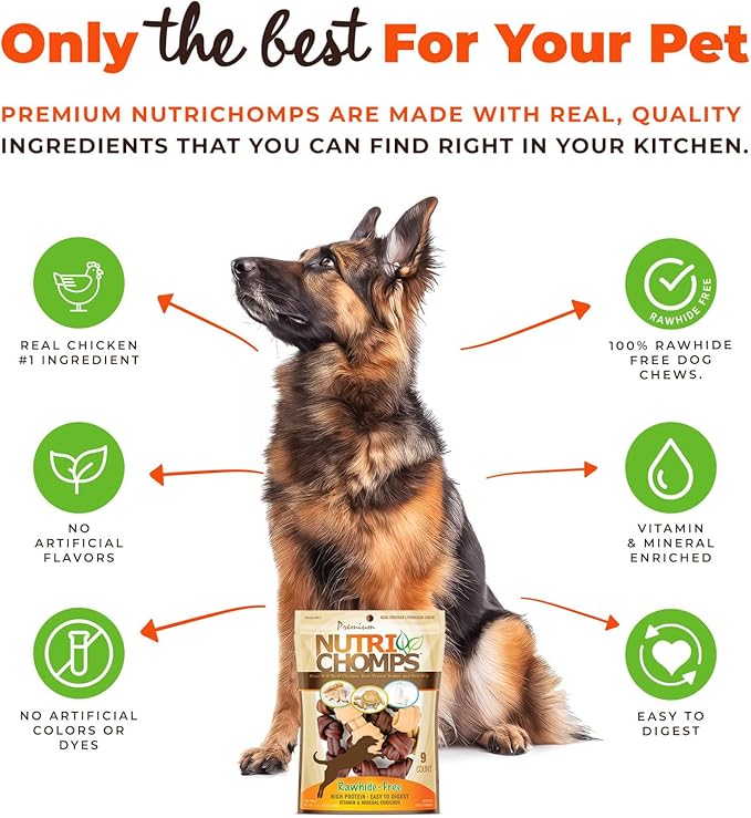 NutriChomps Dog Chews, 4-inch Knots, Easy to Digest, Rawhide-Free Dog Treats, 9 Count, Real Chicken, Peanut Butter and Milk flavor