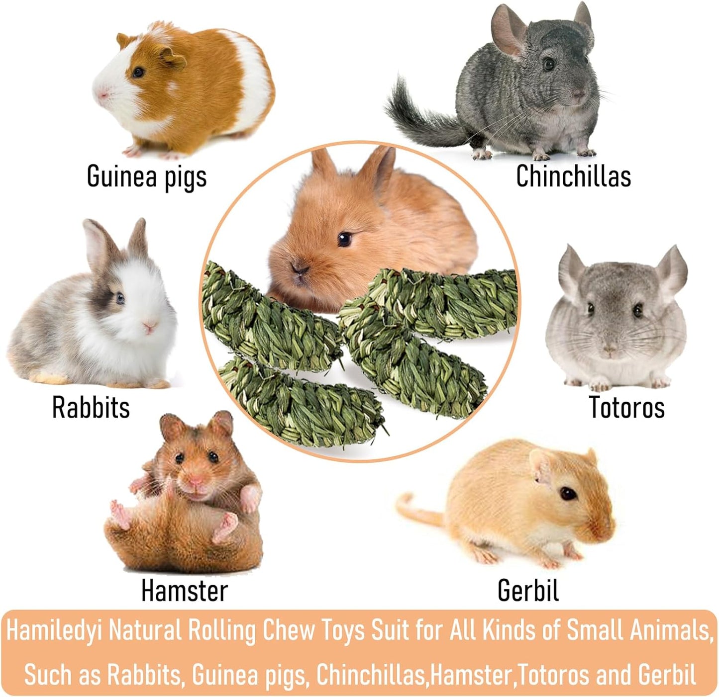 Hamiledyi Rabbit Chew Ball Bunny Timothy Grass Ball Natural Woven Chewing Toys Small Animal Activity Play Balls Chew Toys for Bunny Rabbits Hamster Guinea Pigs Chinchilla Gerbils 4PCS