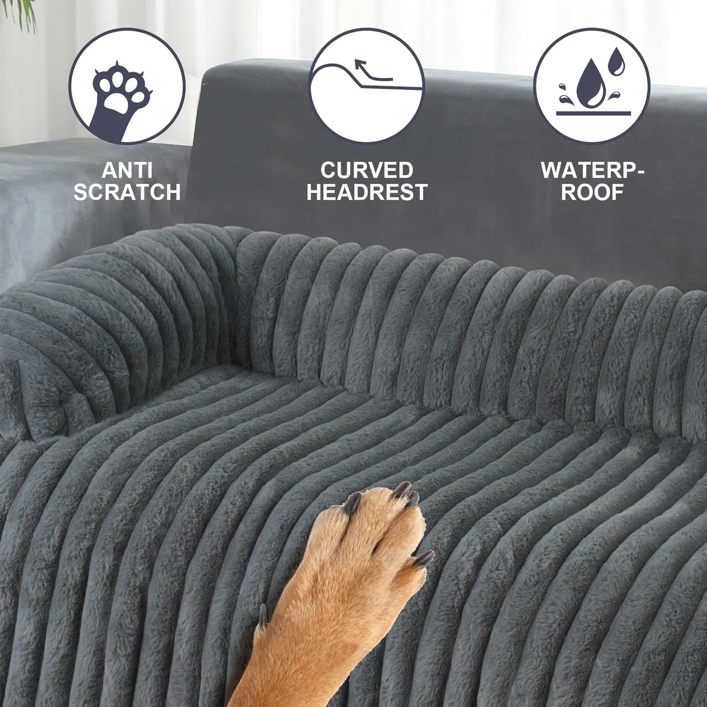 Luxurious Dog Couch Bed, Washable Calming Dog Couch Cover, Removable Couch Protector for Dogs, Waterproof Sofa Bed, Pet Bed Mats for Couch, Pet Couch Covers for Sofa(Grey, XL)