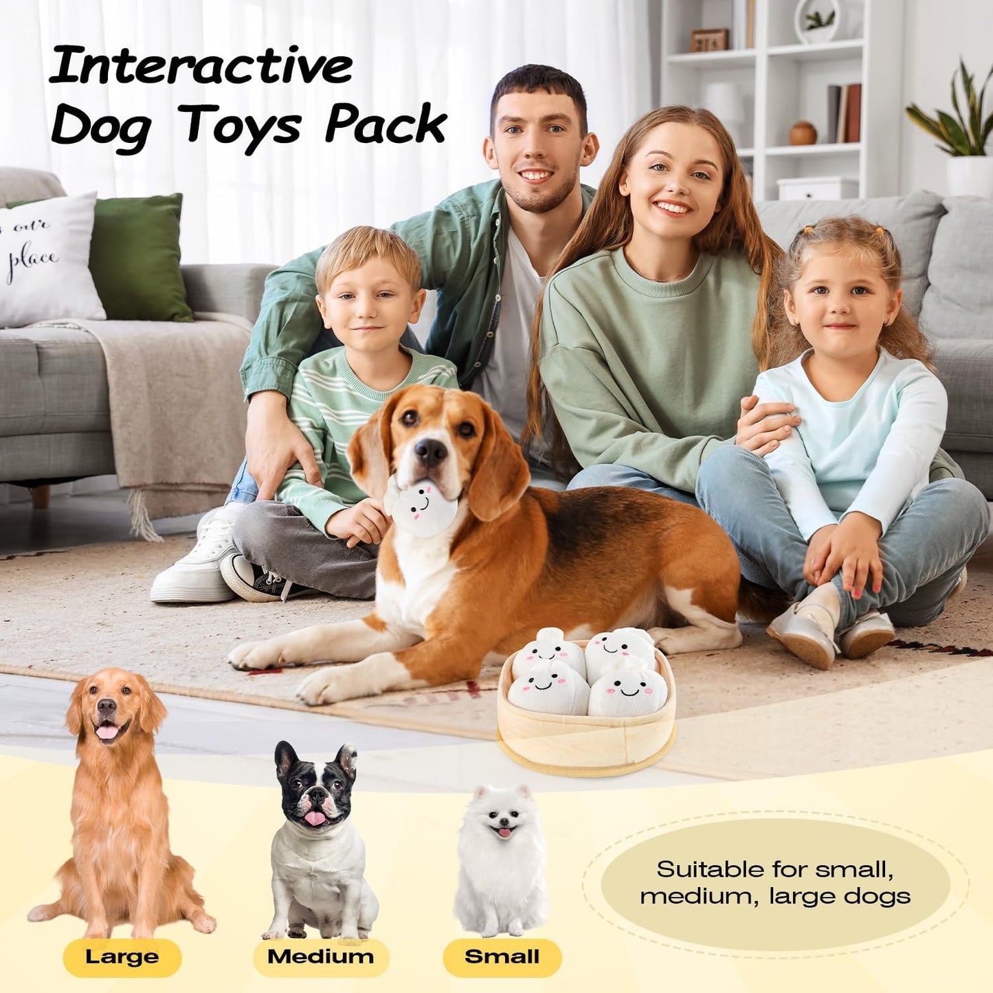 Dog Squeaky Toys, 5-Pack Interactive Dogs Toy, Stuffed Dog Chew Toys, Durable Plush Toy for Puppy, Small, Middle, Large Dogs