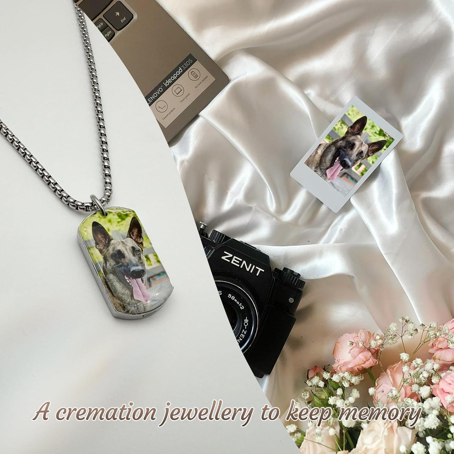 Funnylife Personalized Pet Urn Necklaces for Dog Cat Ashes Custom Photo Text Stainless Steel Cremation Jewelry Pet Loss Memorial Gift