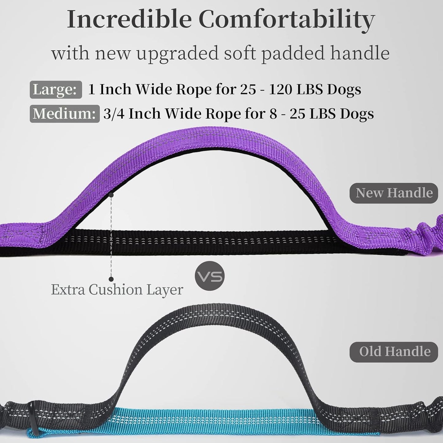 iYoShop Hands Free Dog Leash with Zipper Pouch, Dual Padded Handles and Durable Bungee for Walking, Jogging and Running Your Dog (Large, 25-120 lbs, Purple)