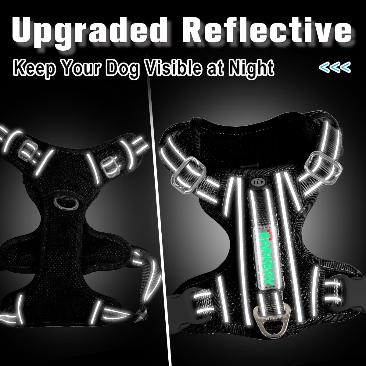 BARKBAY Dog Harness No Pull with ID Tag Pocket - Heavy Duty, Reflective, Easy Control for Large Dogs(Black,XS)