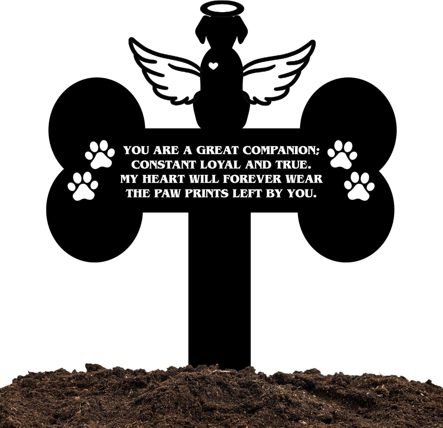 Dog Grave Marker Angel Cross – Pet Remembrance Gift for Loss of Dog, Weatherproof Metal Headstone for Yard, Garden or Indoor Memorial, 12in Sympathy Tribute Sign