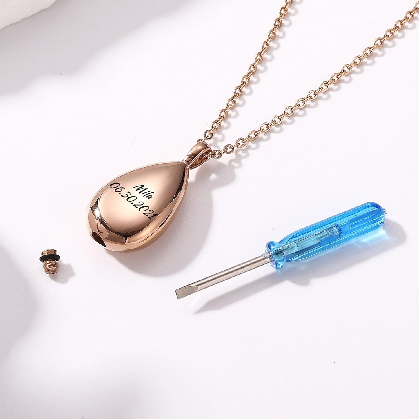 MMXX Personalized Pet Portrait Teardrop Urn Necklace with Name/Photo Stainless Steel Pendant - Cremation Jewelry for Pet Memorial Gifts - Funnel Kit Included