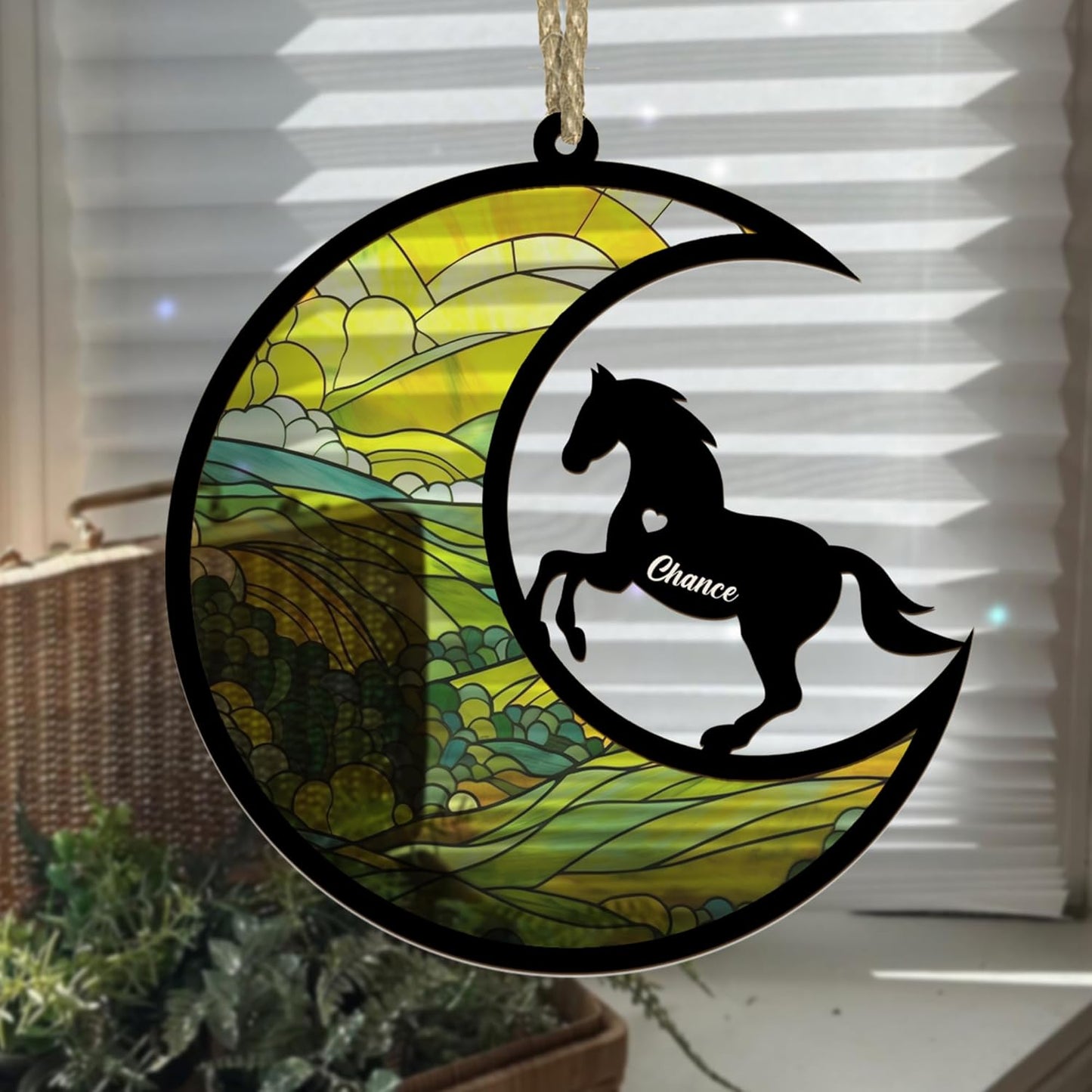 Personalized Moon Sign Horse Suncatcher Ornament - Memorial Hanging Door Keepsake for Horse Lovers - Loss of Pet Sympathy Gift
