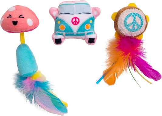 Catstages Festival 3 Pack Interactive Catnip Cat Toys with Crinkle Sounds, Flinger, & Feathers for Play, Batting & Chasing
