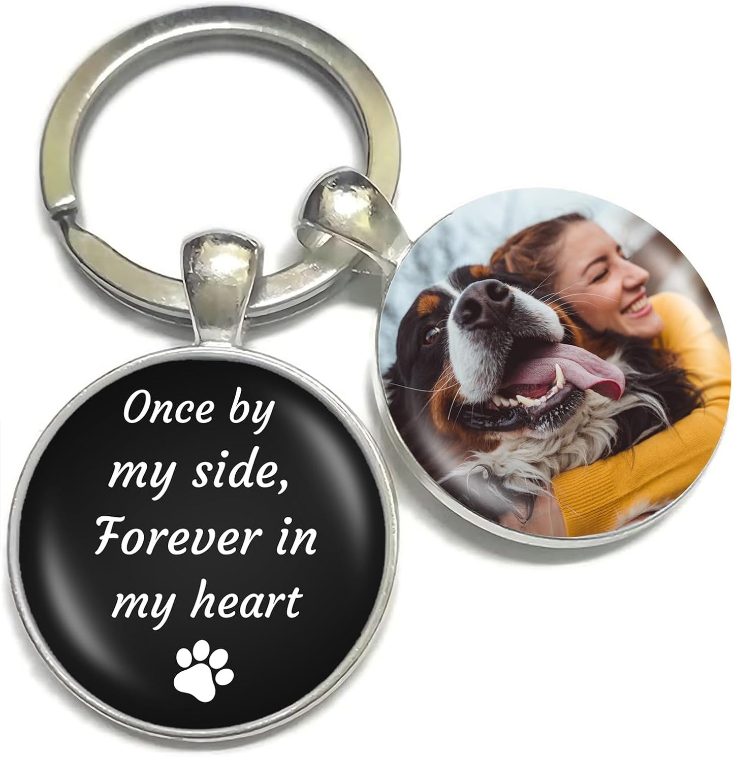 Custom Dog Cat Remembrance Keychains with Photo Text Key Chain,Personalized Pet Memorial Keychain,Key Ring Gifts for Loss of Pet-Once By My Side Forever In My Heart