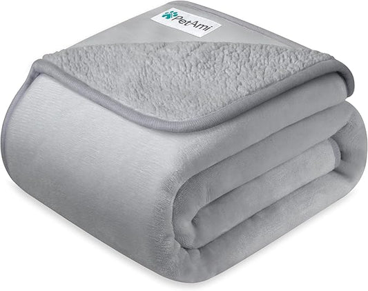 PetAmi Waterproof Dog & Cat Blanket, Pee Proof for Couch, Reversible, Soft Fleece, Washable, 40x60 Light Gray