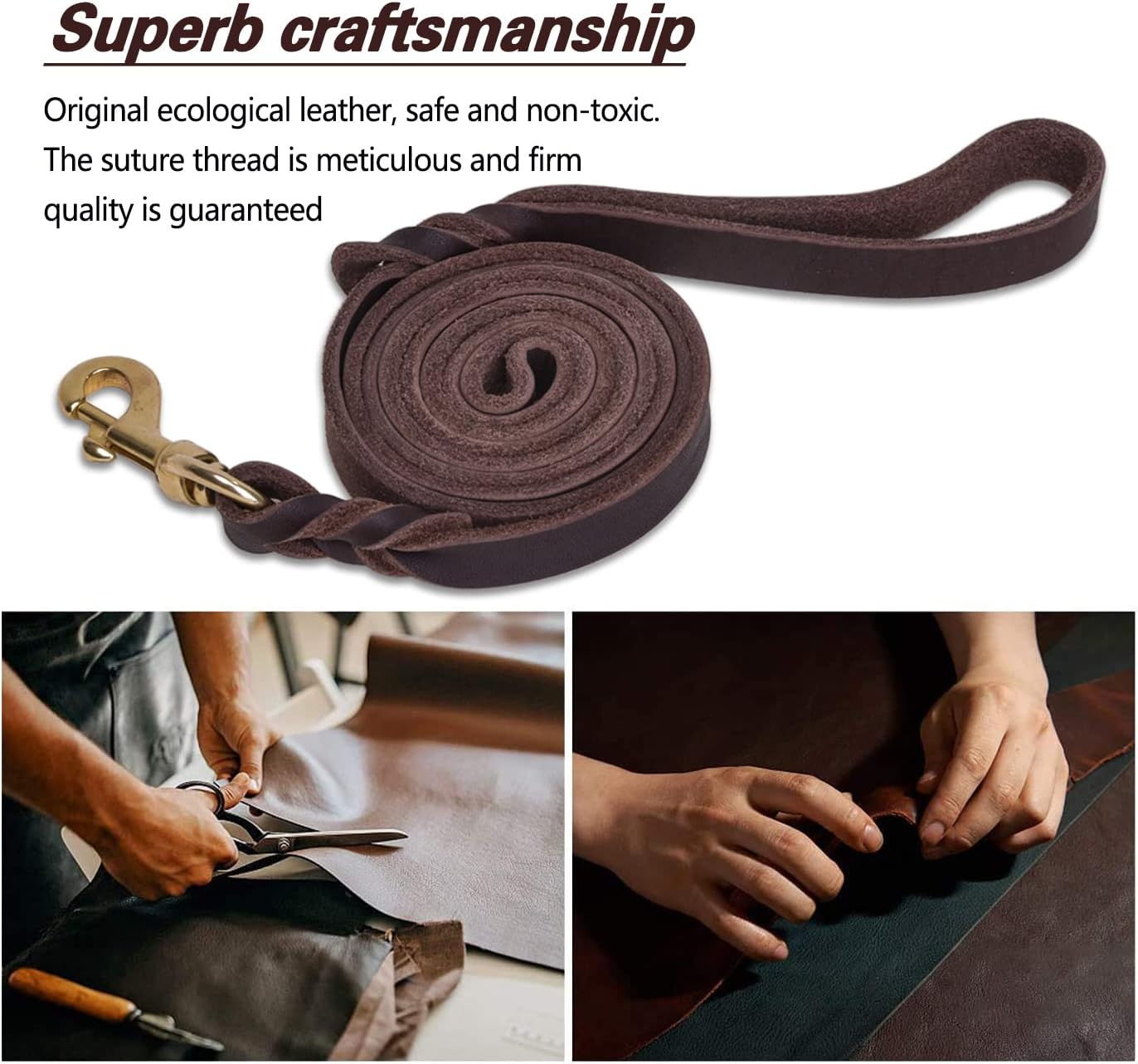 LWBMG Leather Dog Leash - 6ft x 1 inch, Heavy Duty, Braided, Comfortable for Large, Medium & Small Dogs