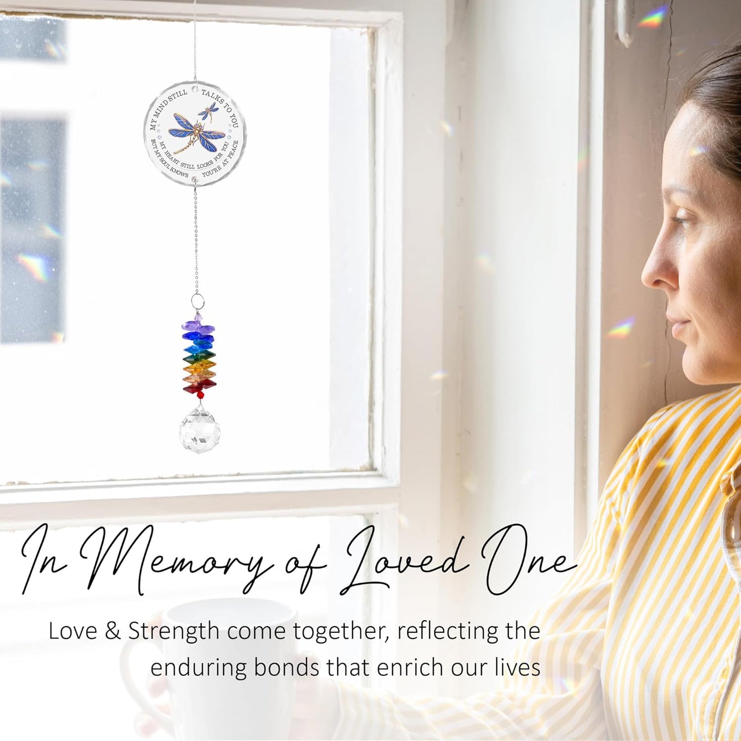 Memorial Suncatcher Sympathy Gift for Loss of Loved One - Crystal Rainbow Maker - Bereavement Keepsake - Hanging Crystal Decor - Suncatcher Ornament