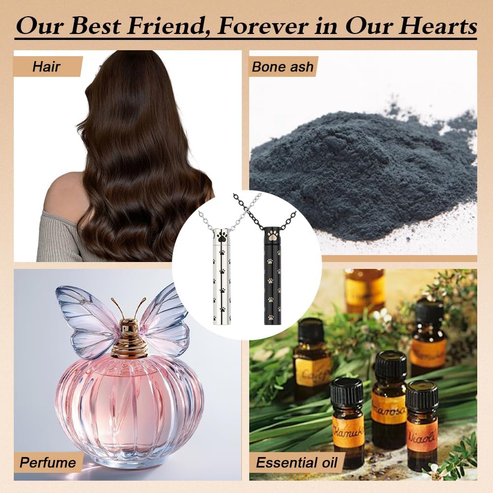 Dog Urn Necklaces for Ashes Paw Cylindrical Cremation Dog Paw Stainless Steel Pet Ashes Pendant for Puppy Pet Memorial Keepsake Jewelry 2PCS