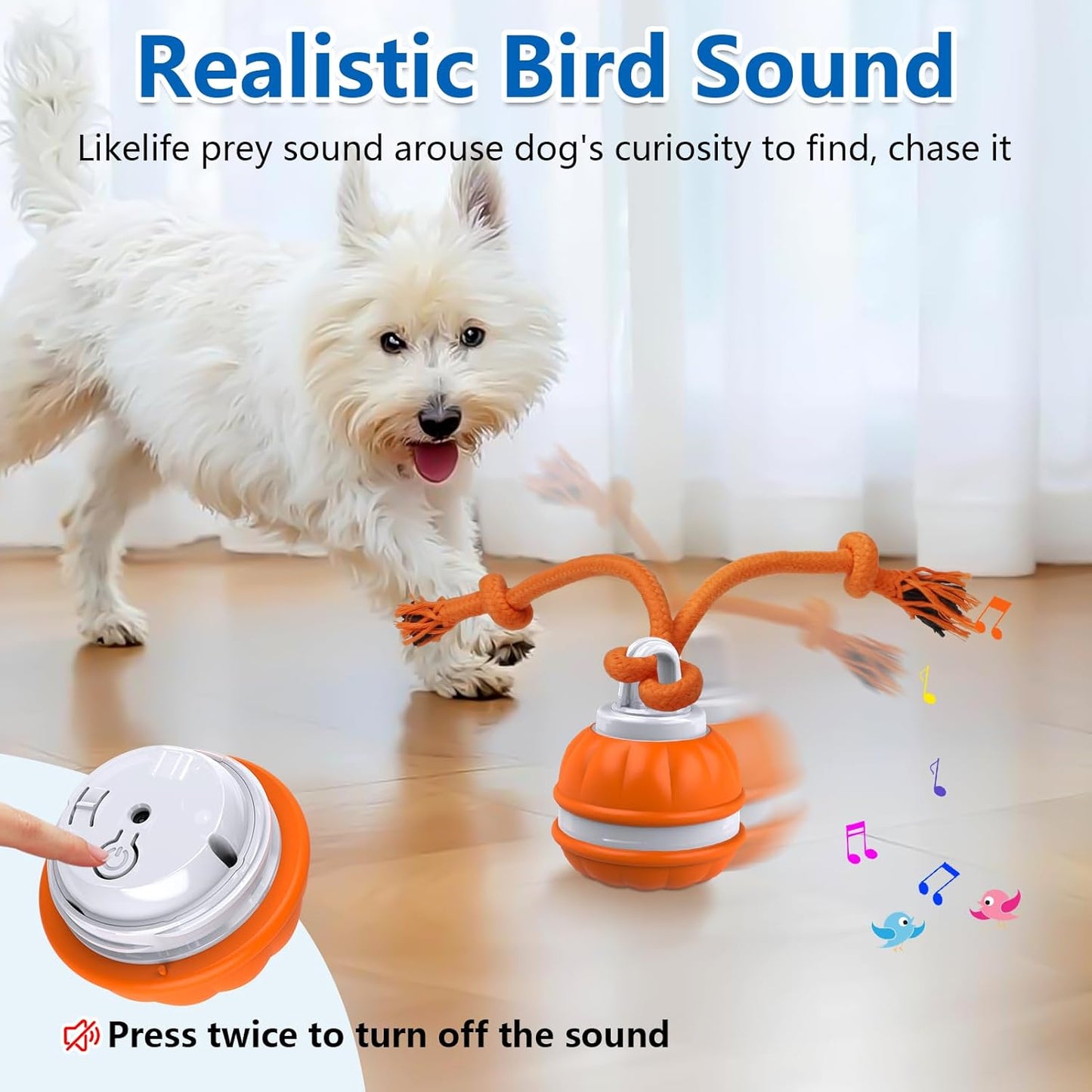 Interactive Dog Toys, Automatic Rolling Ball for Puppy/Small Dogs, Squeak Dog Toy, Touch Activated, USB Rechargeable