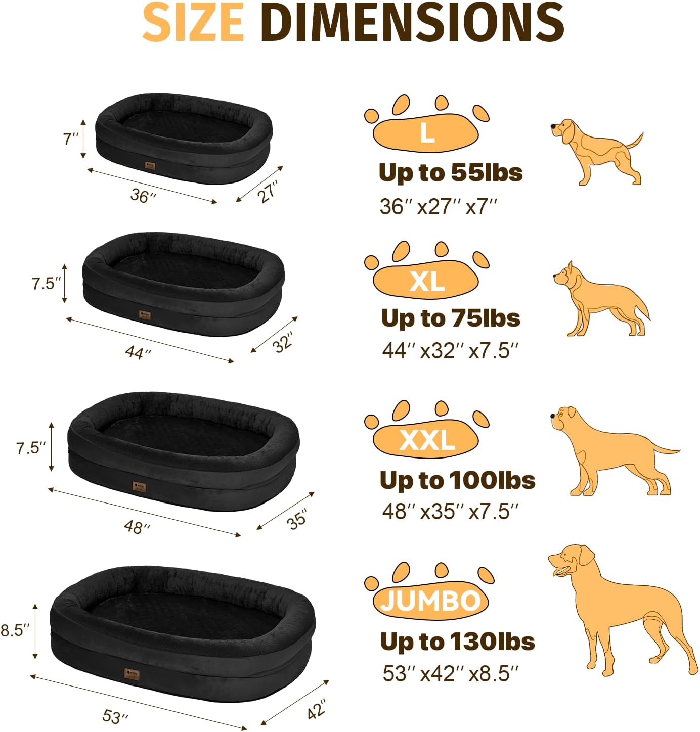 Orthopedic Washable Large Dog Bed: Cooling Memory Foam Dog Bed with Bolsters - Jumbo Bed Waterproof Removable Cover Non-Slip Bottom Pet Bed for Extra Large Sized - Black
