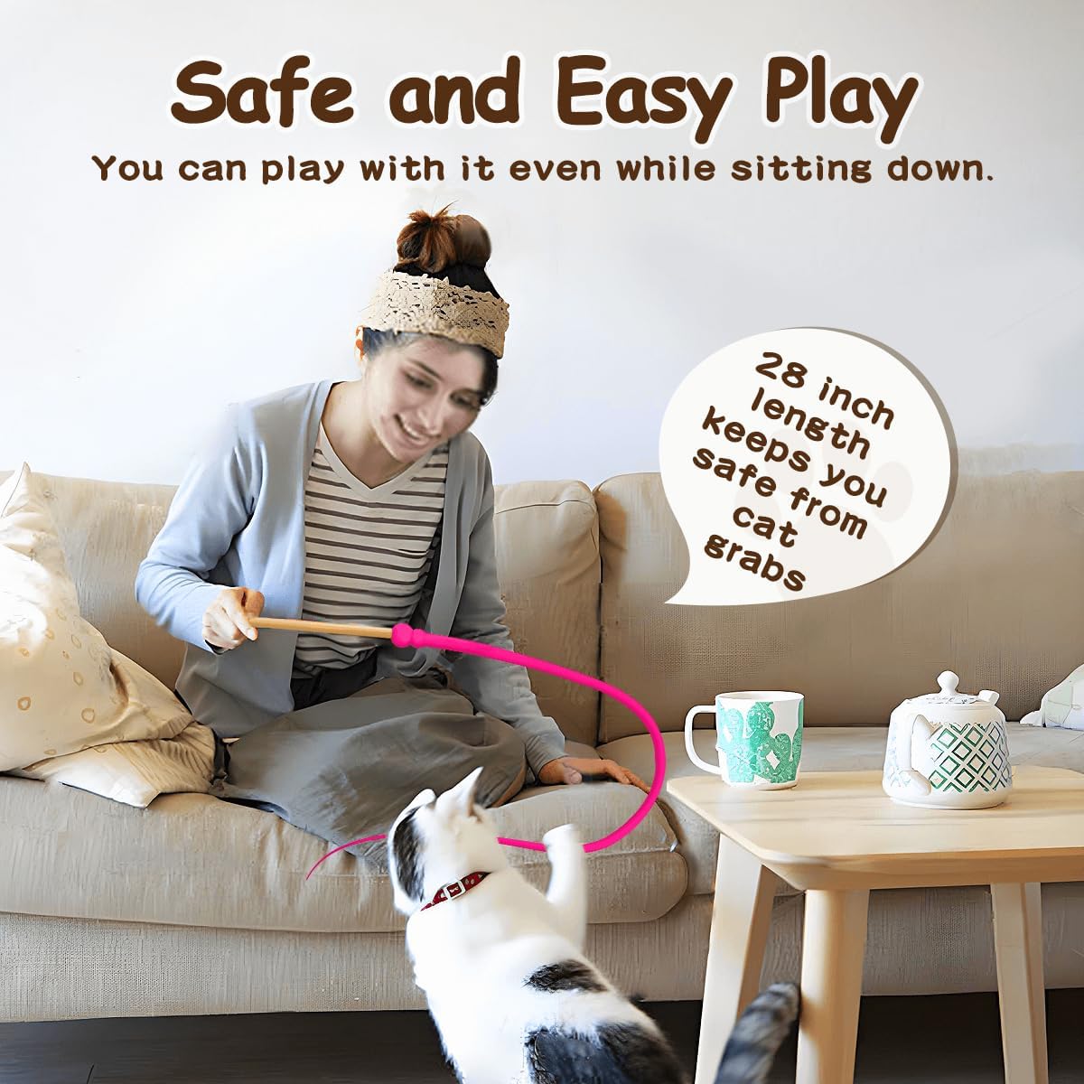 Cat Wand Toy,Cat Toy Wand,Cat Toy on Stick 3 PCS Silicone Ultra-Light Durable Tail Non Feather Teaser Used for Stress Relief (Colorful Styles)