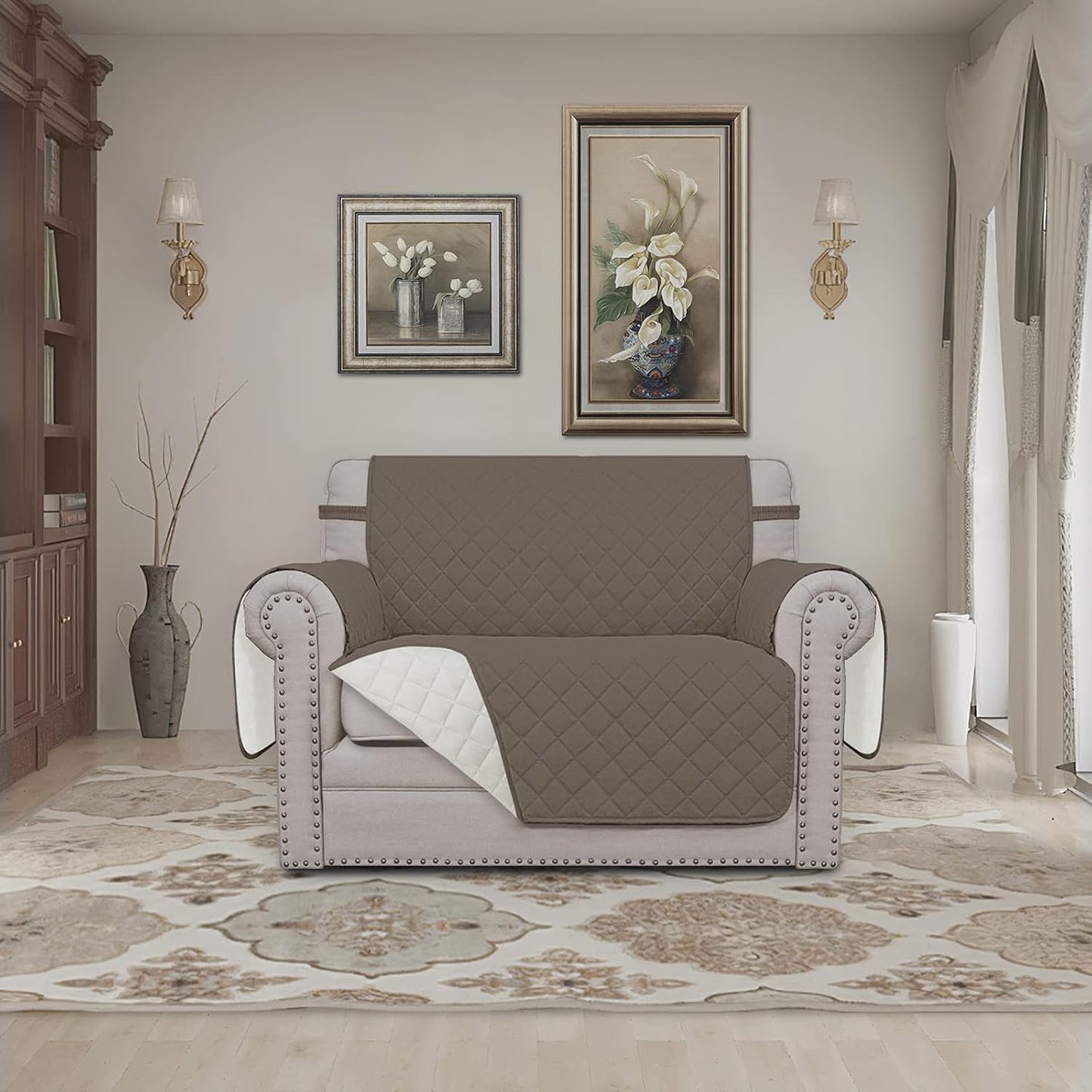 Easy-Going Oversized Chair Sofa Slipcover Reversible Sofa Cover Water Resistant Couch Cover Furniture Protector Cover with Elastic Straps for Pets Dog (Oversized Chair, Taupe/Ivory)