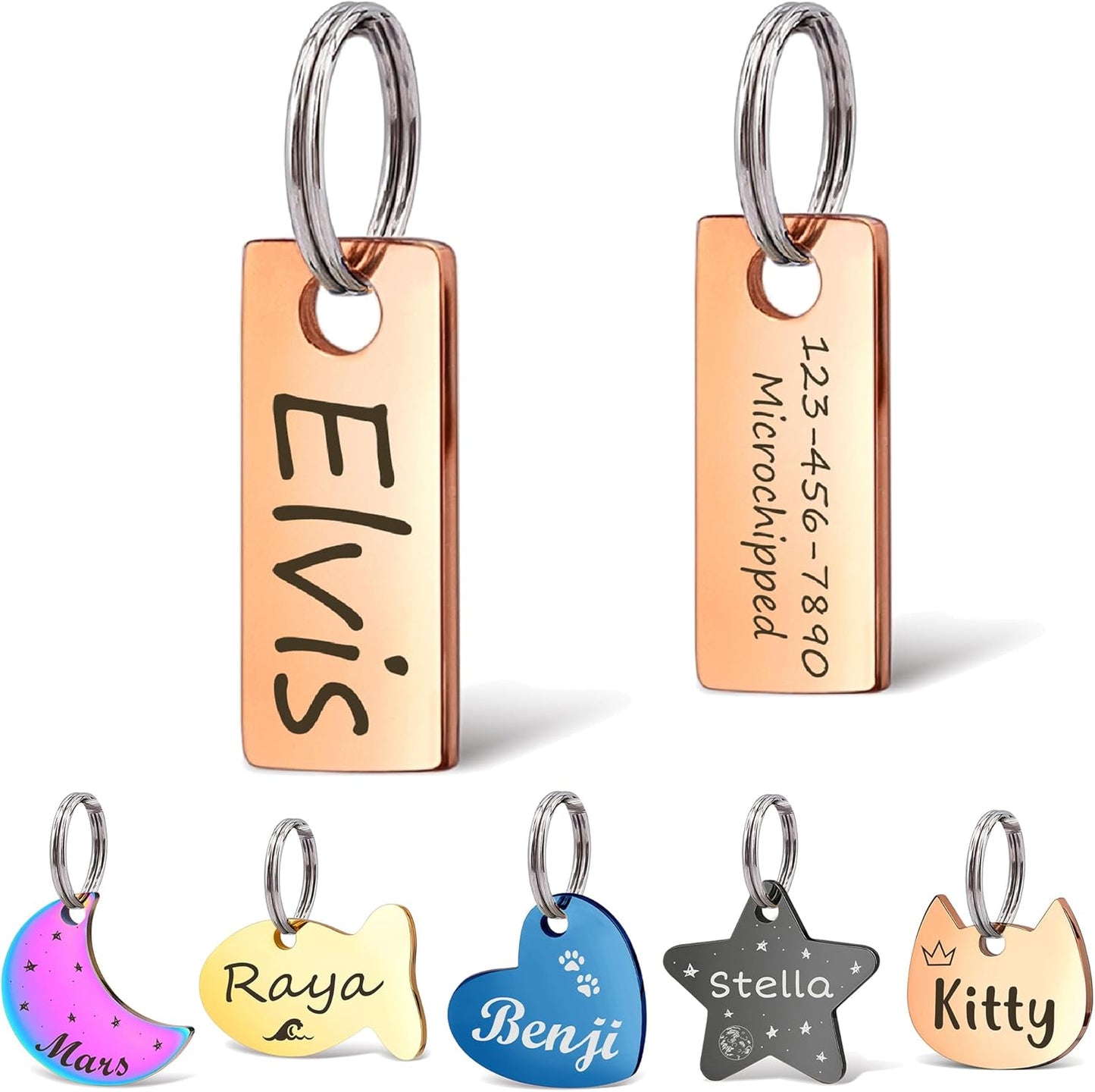 Anavia Small Size Dog Cat ID Tags, Small/XS Personalized Color Plated Stainless Steel Puppy Kitten Name Tags, Customized Engraved Nameplate Pet Collar Tag (Rose Gold, XS-Rectangle)