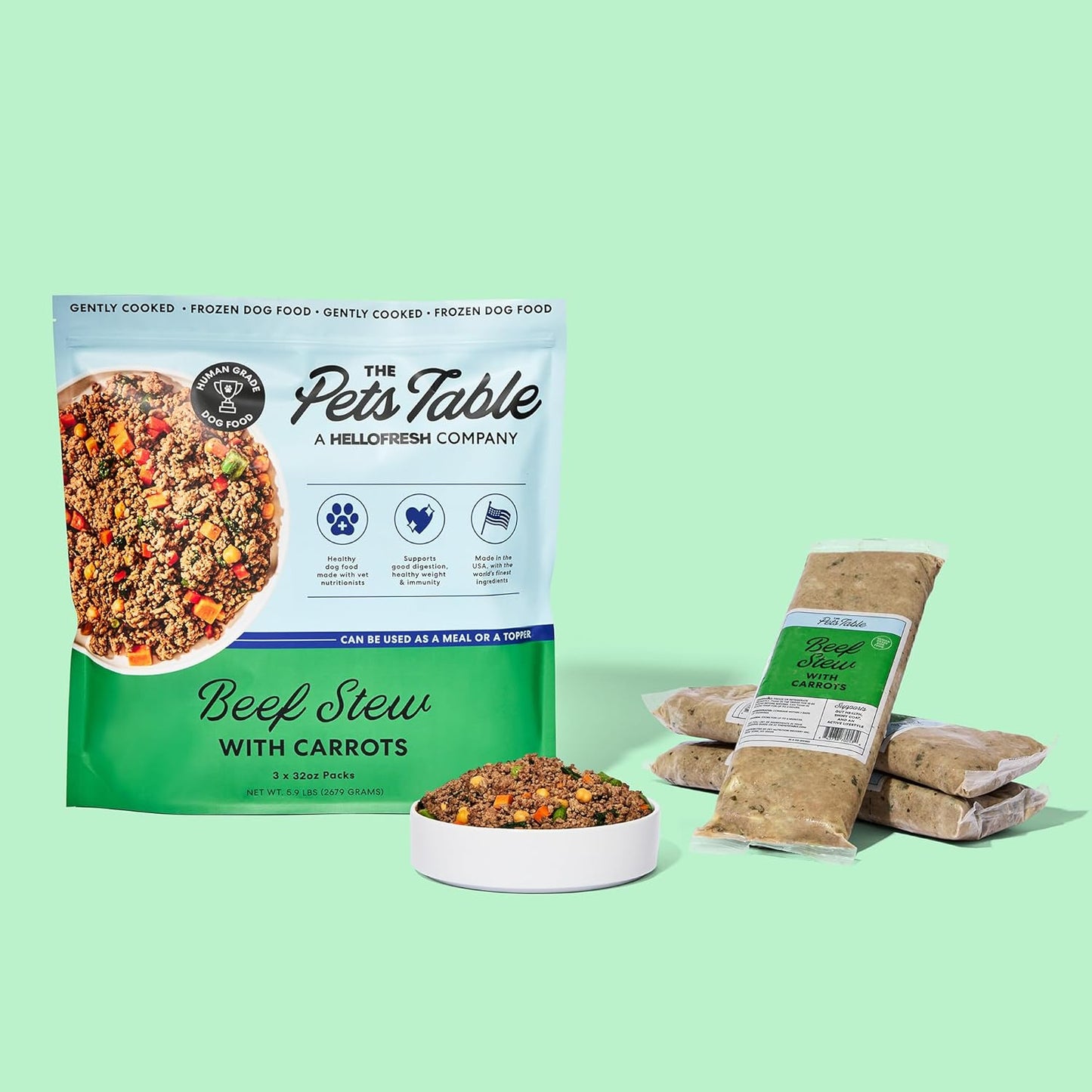 The Pets Table Human-Grade Beef Stew Fresh Dog Food, Dog Food Topper or Complete Meal, 6 Count of 32-oz Pouches, 11.8lbs